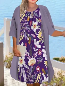 Women‘s Plus Size Curve Casual Dress Graphic Floral Midi Dress Half Sleeve Print Crew Neck Fashion Daily Black White Summer Spring L XL XXL 3XL 4XL -HANs Plus Size Style Shop taxukp1684477956674