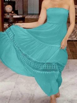 Women's Long Dress Maxi Dress Casual Dress Sheath Dress Swing Dress Pure Color Streetwear Casual Outdoor Holiday Date Ruched Patchwork Sleeveless Strapless Dress Slim Black White Yellow Summer Spring -HANs Plus Size Style Shop tbcglo1683083771798