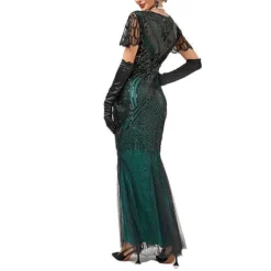 Women's Retro 1920s Sequin Dress Long Dress Maxi Dress Party Halloween Sequins Mesh Geometric V Neck Sleeveless Regular Fit Spring Fall 2023 Black Red XS S M L -HANs Plus Size Style Shop tcvonj1692616098878