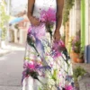 Women‘s Plus Size Curve Casual Dress Strap Dress Floral Long Dress Maxi Dress Sleeveless Print Strap Fashion Outdoor Pink Red Summer Spring L XL XXL 3XL 4XL