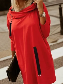 Women‘s Hoodie Dress Winter Dress Black Army Green Red Long Sleeve Pure Color Zipper Pocket Winter Fall Hooded Stylish Modern Mature Fall Dress 2022 S M L XL XXL 3XL 4XL 5XL -HANs Plus Size Style Shop tdlgun1664423546181