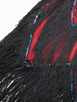 Women's Retro 1920s Fringe Dress Midi Dress Party Halloween Sequins Tassel Fringe Leaf V Neck Sleeveless Regular Fit Spring Fall 2023 Black Wine S M L XL -HANs Plus Size Style Shop tdondy1692948663409