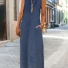 Women's Denim Dress Shift Dress Maxi Long Dress Denim Modern Casual Vacation Crew Neck Patchwork Sleeveless Summer Spring 2023 Regular Fit Black Royal Blue Blue Pure Color S M L XL 2XL