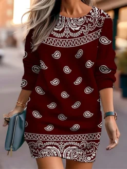 Women's Casual Dress Sweatshirt Dress Mini Dress Warm Fashion Outdoor Vacation Going Out Crew Neck Print Floral Print Loose Fit Black Burgundy Royal Blue S M L XL XXL -HANs Plus Size Style Shop tenods1694596720330