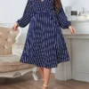 Women's Plus Size Party Dress Wedding Guest Dress Wrap Dress Midi Dress Royal Blue Long Sleeve Line With Belt Spring Fall Winter V Neck Fashion Winter Dress Evening Party Wedding Guest 2023 XL XXL