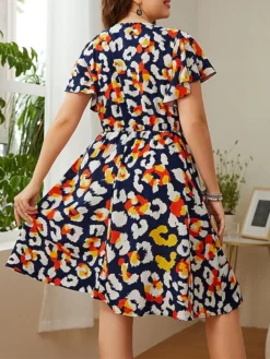 Women‘s Plus Size Curve Casual Sweater Dress Floral Sweater Dress Floral Midi Sweater Dress Short Sleeve Print V Neck Fashion Daily Blue Spring Summer XL XXL 3XL 4XL -HANs Plus Size Style Shop tezkhp1676457751637