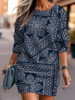 Women's Casual Dress Sweatshirt Dress Mini Dress Warm Fashion Outdoor Vacation Going Out Crew Neck Print Floral Print Loose Fit Black Burgundy Royal Blue S M L XL XXL -HANs Plus Size Style Shop tfxoxr1694596718592