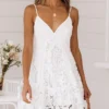 Women's Party Dress Lace Dress Cocktail Dress Mini Dress White Sleeveless Pure Color Lace Summer Spring Fall Deep V Fashion Birthday Wedding Guest Summer Dress Slim 2023 S M L XL