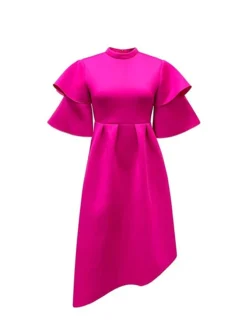 Women‘s Plus Size Curve Party Dress Solid Color Crew Neck Half Sleeve Spring Fall Elegant Modern Maxi Long Dress Formal Party Dress -HANs Plus Size Style Shop tgeqcm1669704983575