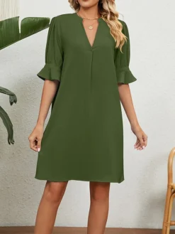 Women's Casual Dress Summer Dress Mini Dress Ruffle Daily Date Going Out Fashion Basic Split Neck Half Sleeve 2023 Loose Fit Black White Wine Color S M L XL XXL Size -HANs Plus Size Style Shop tgpzqw1686107243050
