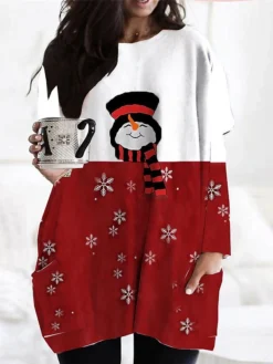Women‘s Plus Size Christmas Dress Casual Dress Snowman Long Sleeve Winter Fall Casual Festival Mini Dress Going Out Dress