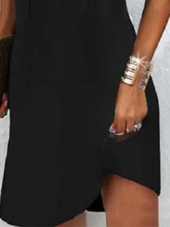 Women's Casual Dress Shift Dress Black Dress Midi Dress Black Short Sleeve Color Block Cold Shoulder Summer Spring V Neck Modern 2023 S M L XL XXL 3XL -HANs Plus Size Style Shop thfsxs1660890170674