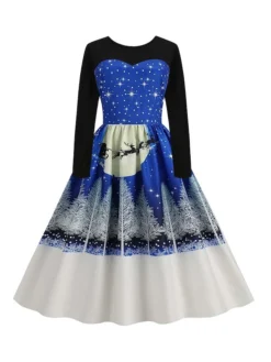 Women‘s Christmas Retro Elegant Vintage Dress Midi Dress Party Ruched Patchwork Santa Claus Crew Neck Long Sleeve Regular Fit Fall Winter 2023 Black Red S M L XL -HANs Plus Size Style Shop thknld1694426162967