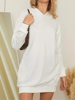 Women's Casual Dress Hoodie Dress Midi Dress Fashion Daily Outdoor Vacation Going Out Hoodie Pocket Solid Color Loose Fit Black White Red S M L XL XXL -HANs Plus Size Style Shop tjfuaj1697023561432