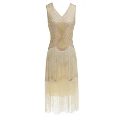 Women's Retro 1920s Fringe Dress Midi Dress Party Halloween Sequins Tassel Fringe Geometric V Neck Sleeveless Regular Fit Spring Fall 2023 Black White S M L XL -HANs Plus Size Style Shop tjjnjt1692849426137
