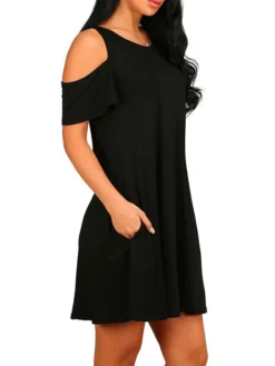 Women's Casual Dress T Shirt Dress Tee Dress Shift Dress Plain Pocket Cut Out Crew Neck Mini Dress Active Streetwear Outdoor Daily Short Sleeve Regular Fit Black White Green Spring Summer S M L XL XXL -HANs Plus Size Style Shop tjvmdr1675412183176