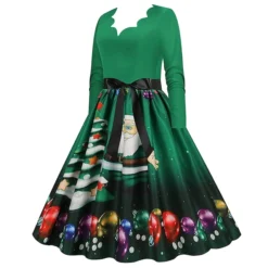 Women's Christmas Party Dress Swing DressKnee Length Dress Green Wine Dark Green Red Black Long Sleeve Santa Claus Elk Snowman Print Fall Winter V Neck Vintage Party Elegant Party 2022 S M L XL XXL -HANs Plus Size Style Shop tjzanw1665475507133