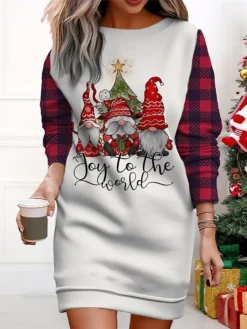 Women's Christmas Casual Dress Sweatshirt Dress Mini Dress Warm Fashion Outdoor Vacation Crew Neck Print Santa Claus Christmas Tree Loose Fit ArmyGreen Wine Rusty Red S M L XL XXL -HANs Plus Size Style Shop tmiqtq1695365437928