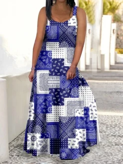 Women‘s Plus Size Curve Casual Dress Swing Dress Strap Dress Graphic Floral Long Dress Maxi Dress Sleeveless Print Strap Romantic Daily Blue Green Summer Spring L XL XXL 3XL 4XL -HANs Plus Size Style Shop tndtwf1679292781749