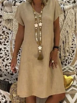 Women's Casual Dress T Shirt Dress Tee Dress Shift Dress Midi Dress Black Yellow Pink Short Sleeve Pure Color Patchwork Summer Spring V Neck Basic Vacation Summer Dress Spring Dress Loose Fit 2022 S -HANs Plus Size Style Shop tobdgw1607568628825