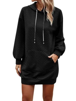 Women's Casual Dress Hoodie Dress Winter Dress Mini Dress Pocket Daily Date Going Out Active Fashion Hooded Long Sleeve 2023 Loose Fit Black Wine Navy Blue Color S M L XL XXL Size -HANs Plus Size Style Shop todcij1694601031180