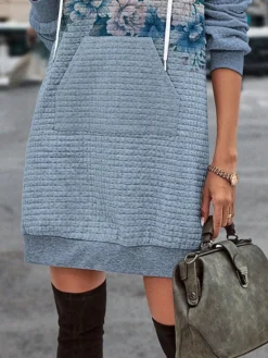 Women's Casual Dress Hoodie Dress Winter Dress Floral Button Print Hooded Mini Dress Fashion Streetwear Outdoor Daily Long Sleeve Regular Fit Blue Fall Winter S M L XL XXL -HANs Plus Size Style Shop tolqyl1694679307713