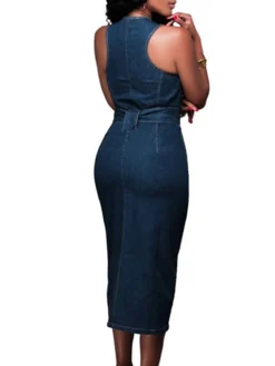 Women's Denim Dress Bodycon Sheath Dress Maxi Long Dress Denim Stylish Casual Daily Vacation Going Out Crew Neck Lace Up Zipper Sleeveless Summer Spring Fall 2023 Slim Blue Pure Color S M L XL -HANs Plus Size Style Shop tpbbla1643105762199