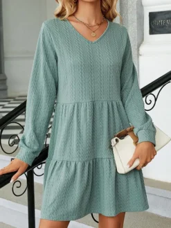 Women's Casual Dress Bodycon Black Dress Mini Dress Patchwork Outdoor Street Daily Active Fashion V Neck Long Sleeve 2023 Regular Fit Sky Blue Green Khaki Color S M L XL XXL Size