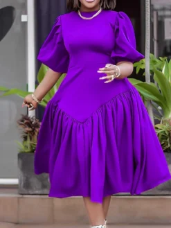 Women‘s Plus Size Curve Work Dress Solid Color V Neck Half Sleeve Spring Fall Stylish Work Formal Knee Length Dress Formal Going Out Dress -HANs Plus Size Style Shop tqcpxy1664183296185