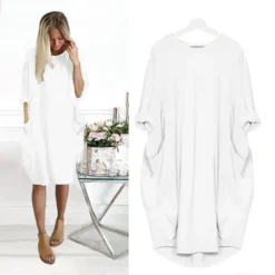 Women's Casual Dress T Shirt Dress Tee Dress Shift Dress Midi Dress Black White Blue 3/4 Length Sleeve Pure Color Pocket Summer Spring Crew Neck Basic Winter Dress Christmas Vacation 2023 S M L XL -HANs Plus Size Style Shop tqdylf1664176957657