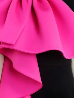 Women's Plus Size Curve Party Dress Cocktail Dress Bodycon Color Block Midi Dress Sleeveless Ruffle Bow Crew Neck Fashion Party Fuchsia Fall Winter XL XXL 3XL 4XL -HANs Plus Size Style Shop tqixyk1694151484777