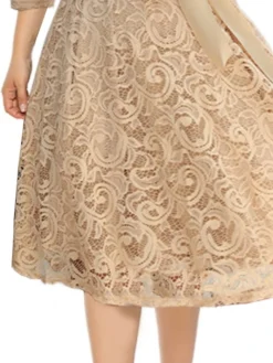 Women‘s Plus Size Curve Flattering Dresses Elegant Apple Shaped Dress Wedding Guest Lace Dress Work Dress A Line Dress Solid Color Midi Dress Sleeve Lace V Neck Fashion Office Khaki Spring Summer -HANs Plus Size Style Shop tqjoav1674890432571