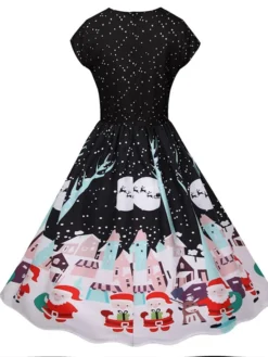 Women's Christmas Knee Length Dress Green Black Red Short Sleeve Print Print Fall Winter Round Neck Casual Vintage2021 S M L XL XXL -HANs Plus Size Style Shop trvksl1629971725789