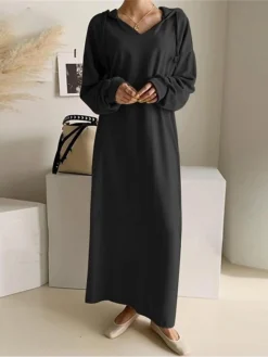 Women's Casual Dress Hoodie Dress Shift Dress Long Dress Maxi Dress Pocket Outdoor Daily Going Out Active Fashion Hooded Long Sleeve 2023 Loose Fit Black Khaki Gray Color S M L XL XXL Size -HANs Plus Size Style Shop tschmj1693222779793