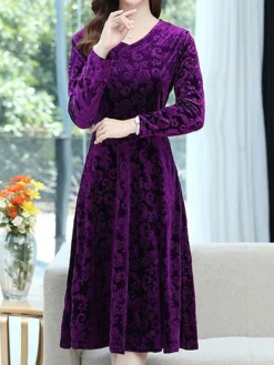 Women's Christmas Dress Casual Dress Velvet Dress Midi Dress Pocket Outdoor Christmas Street Fashion Elegant V Neck Long Sleeve 2023 Loose Fit Black Wine Blue Color XL XXL 3XL 4XL 5XL Size -HANs Plus Size Style Shop tswgvp1695207033923