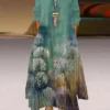Women‘s Plus Size Curve Holiday Dress Floral Crew Neck Long Sleeve Fall Spring Casual Vintage Maxi Long Dress Daily Dress