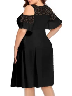 Women‘s Plus Size Curve Casual Dress Solid Color Crew Neck Lace Half Sleeve Fall Spring Casual Knee Length Dress Casual Daily Dress -HANs Plus Size Style Shop ttmgop1656060137868