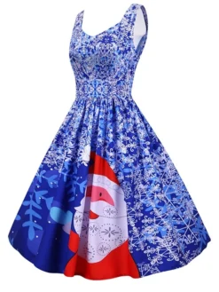 Women's Christmas Knee Length Dress Purple Black Red Navy Blue Light Blue Sleeveless Print Bow Print Fall Winter V Neck Casual Vintage2021 S M L XL XXL -HANs Plus Size Style Shop ttpauf1630043270786