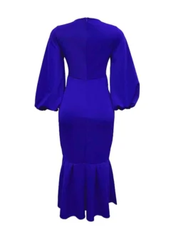 Women‘s Plus Size Curve Party Dress Solid Color V Neck Ruched Puff Sleeve Long Sleeve Winter Fall Casual Maxi Long Dress Party Vacation Dress Sheath Dress Black Dress -HANs Plus Size Style Shop ttrnij1649744194113