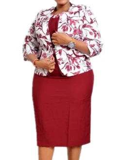 Women‘s Plus Size Curve Work Dress Floral Crew Neck 3/4 Length Sleeve Spring Fall Work Elegant Knee Length Dress Work Work Dress Dress Dress Set -HANs Plus Size Style Shop tucvax1664268239371