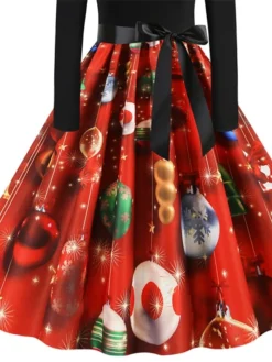 Women's Christmas Swing Dress Vintage Dress Mini Dress Black Long Sleeve Print Bow Print Winter Fall Crew Neck Vintage Romantic Traditional 2022 S M L XL 2XL -HANs Plus Size Style Shop tueceq1666676125826