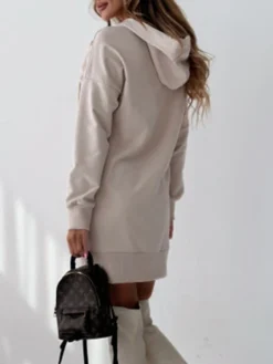 Women's Casual Dress Hoodie Dress Mini Dress Active Daily Outdoor Holiday Vacation Hoodie Pocket Solid Color Loose Fit ArmyGreen Black Blue S M L XL XXL -HANs Plus Size Style Shop tufwqt1695644525092