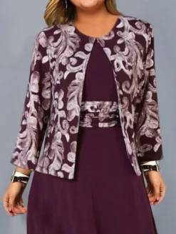 Women‘s Plus Size Curve Dress Set Print Crew Neck Long Sleeve Spring Fall Elegant Maxi Long Dress Formal Party Dress -HANs Plus Size Style Shop tuilxy1660034715702