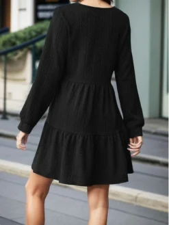 Women's Casual Dress Bodycon Black Dress Mini Dress Patchwork Outdoor Street Daily Active Fashion V Neck Long Sleeve 2023 Regular Fit Light Pink Black Dark Blue Color S M L XL XXL Size -HANs Plus Size Style Shop tvjaoj1692936848410