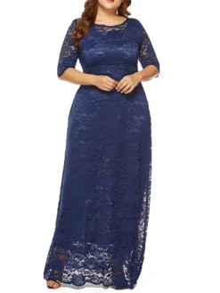 Women‘s Plus Size Curve Party Dress Floral Crew Neck Lace 3/4 Length Sleeve Spring Fall Work Prom Dress Maxi Long Dress Party Daily Dress -HANs Plus Size Style Shop tvxmyx1628496515966