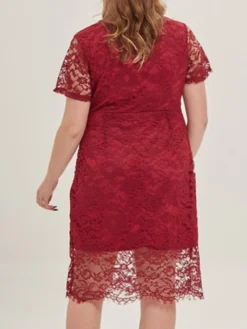 Women's Plus Size Curve Party Dress Lace Dress Cocktail Dress Midi Dress Black Pink Wine Short Sleeve Pure Color Lace Summer Spring Fall V Neck Fashion Birthday Wedding Guest Vacation XL XXL 3XL 4XL -HANs Plus Size Style Shop twgzye1692165641429