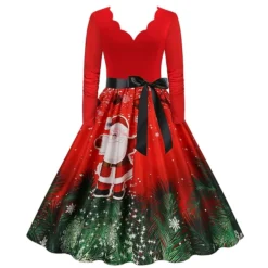 Women's Christmas Party Dress Swing DressKnee Length Dress Green Wine Dark Green Red Black Long Sleeve Santa Claus Elk Snowman Print Fall Winter V Neck Vintage Party Elegant Party 2022 S M L XL XXL -HANs Plus Size Style Shop twijqz1665475513098