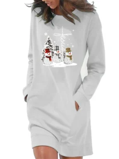 Women's Casual Dress Sweatshirt Dress Winter Dress Mini Dress Light Blue White Grey Long Sleeve Snowman Pocket Fall Winter Autumn Crew Neck Stylish Christmas Loose Fit 2023 S M L XL 2XL -HANs Plus Size Style Shop twkjyr1666927512502