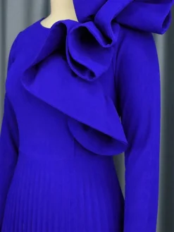 Women's Plus Size Curve Party Dress Work Dress Swing Dress Plain Long Dress Maxi Dress Long Sleeve Pleated Ruffle Crew Neck Fashion Party Blue Fall Winter XL XXL 3XL 4XL -HANs Plus Size Style Shop twnbkr1694425971851