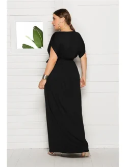 Women's Plus Size Party Dress Solid Color V Neck Short Sleeve Summer Spring Elegant Casual Prom Dress Maxi Long Dress Party Daily Dress -HANs Plus Size Style Shop twtalq1597046656008